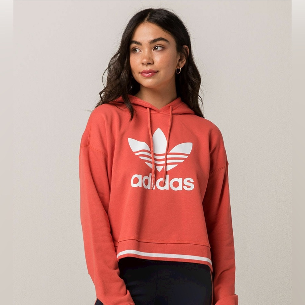 ADIDAS Active Icons Coral Women's Crop Hoodie Size Small EUC